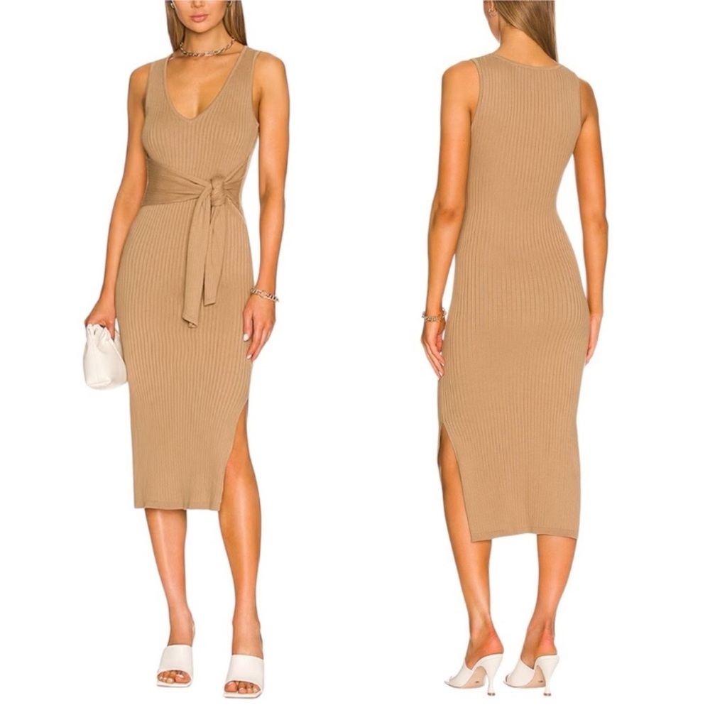 GOOD AMERICAN Belted Body Dress in Taupe